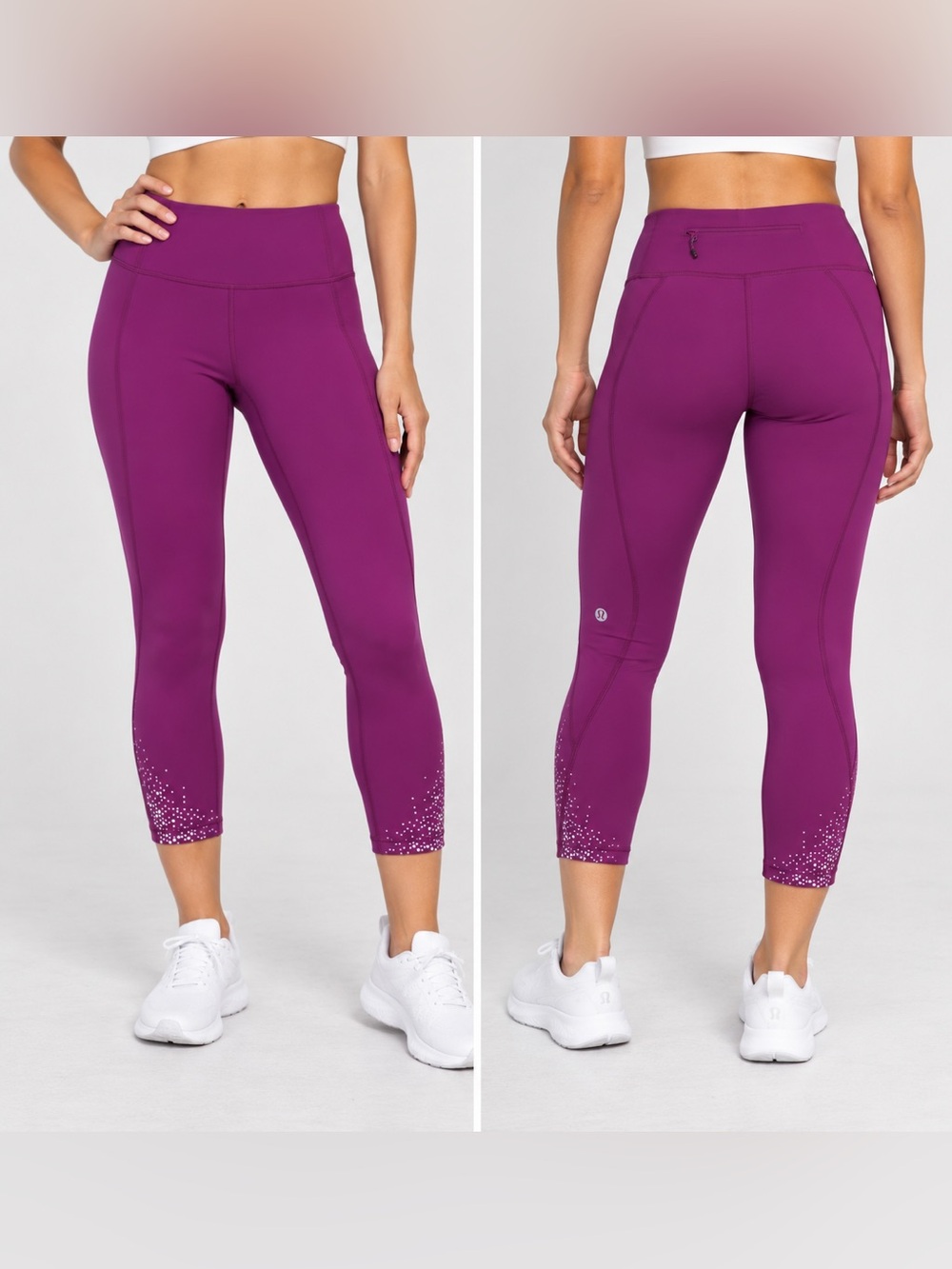 Lululemon Size 2 Purple Reflective Crop Capri Leggings Zip Pocket